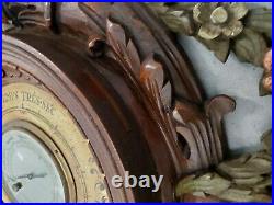 19th Century Antique Carved Wood Wall Barometer & Termometer French Style