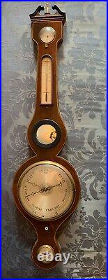 19th Century Antique Inlaid Mahogany Banjo or Wheel Barometer with Thermometer