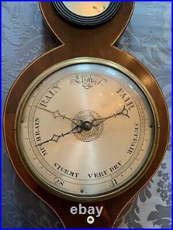 19th Century Antique Inlaid Mahogany Banjo or Wheel Barometer with Thermometer