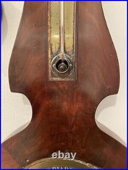 19th Century Large Wooden French Wall Thermometer/Barometer