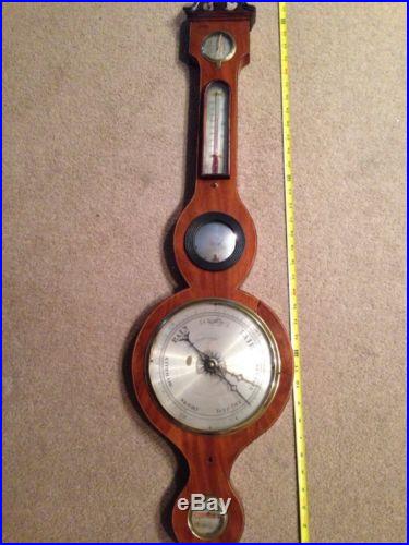 19th Century Mahogany Banjo Type Wall Barometer Thermometer ANTIQUE VINTAGE