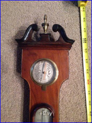 19th Century Mahogany Banjo Type Wall Barometer Thermometer ANTIQUE VINTAGE