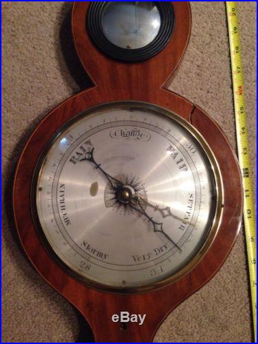 19th Century Mahogany Banjo Type Wall Barometer Thermometer ANTIQUE VINTAGE