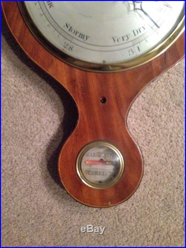 19th Century Mahogany Banjo Type Wall Barometer Thermometer ANTIQUE VINTAGE