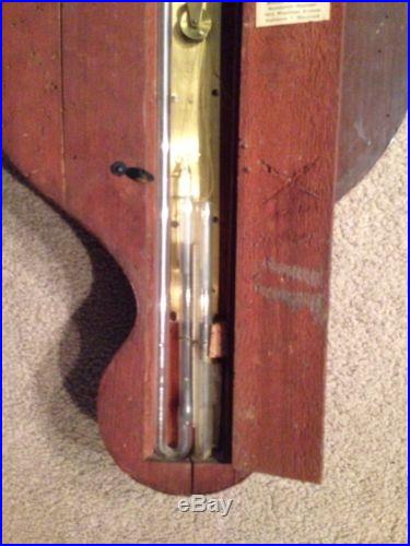 19th Century Mahogany Banjo Type Wall Barometer Thermometer ANTIQUE VINTAGE