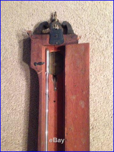 19th Century Mahogany Banjo Type Wall Barometer Thermometer ANTIQUE VINTAGE