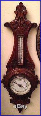 19th Century Victorian Oak Banjo Aneriod Barometer Highly Ornate