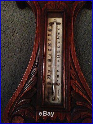 19th Century Victorian Oak Banjo Aneriod Barometer Highly Ornate