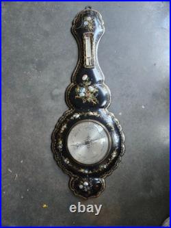 19th c Papier Mache and Mother Of Pearl Victorian Barometer