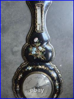 19th c Papier Mache and Mother Of Pearl Victorian Barometer