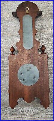 19th century Antique Weather Station Barometer Thermometer in Carved Wood