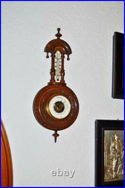 19thc Black forest ANTIQUE hand carved wood Barometer 17.5 inch