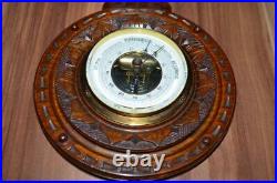 19thc Black forest ANTIQUE hand carved wood Barometer 17.5 inch