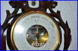 19thc Black forest ANTIQUE hand carved wood Barometer 18.5 inch