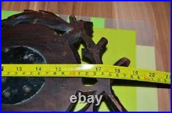 19thc Black forest ANTIQUE hand carved wood Barometer 18.5 inch