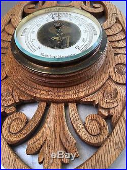 20 Veranderlyk Antique Black Forest Style Carved Oak Weather Barometer Dutch