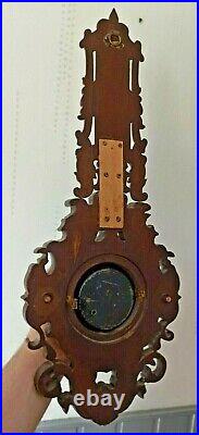 22 LARGE Antique Wall Wood Cherub Carved Black Forest Barometer Thermometer