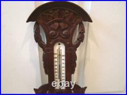 27 Large Antique Hand Carved Wood Barometer Thermometer Black Forest Germany