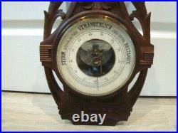 27 Large Antique Hand Carved Wood Barometer Thermometer Black Forest Germany