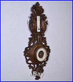 27 Tall Antique Black Forest Barometer Weather Station in Solid Walnut 27 Tall Antique Black Forest Barometer Weather Station in Solid Walnut