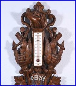 27 Tall Antique Black Forest Barometer Weather Station in Solid Walnut 27 Tall Antique Black Forest Barometer Weather Station in Solid Walnut