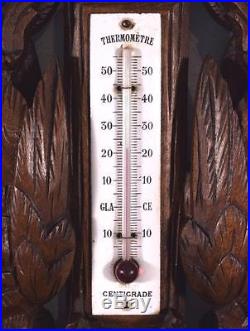 27 Tall Antique Black Forest Barometer Weather Station in Solid Walnut