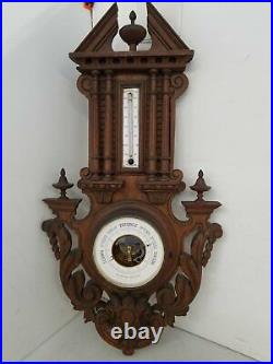 27 Wood Carved Wall Barometer Thermometer