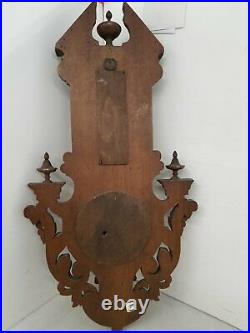 27 Wood Carved Wall Barometer Thermometer