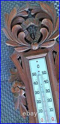 32 Antique Wall Wood Carved Black Forest Dragon Griffon Barometer Thermometer