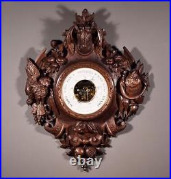 32 Tall Antique French Barometer Weather Station in Solid Oak Wood Hunting