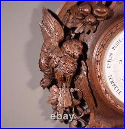 32 Tall Antique French Barometer Weather Station in Solid Oak Wood Hunting