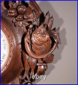32 Tall Antique French Barometer Weather Station in Solid Oak Wood Hunting