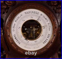 32 Tall Antique French Barometer Weather Station in Solid Oak Wood Hunting