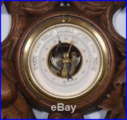 36 Tall Antique Black Forest Barometer Weather Station in Solid Walnut