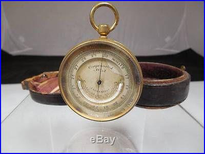 4220 Antique 19th c. Pocket Barometer Thermometer Very Nice Pocket Watch Form