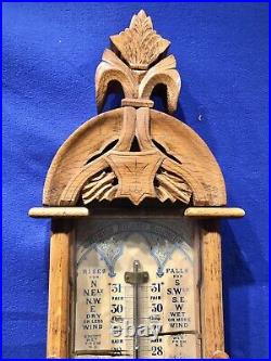 46 Inch SURE LARGE ANTIQUE CARVED OAK Admiral Fitzroy BAROMETER THERMOMETER