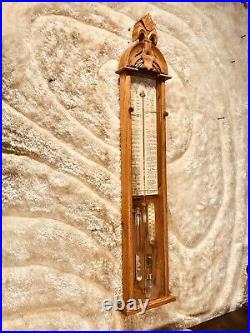 46 Inch SURE LARGE ANTIQUE CARVED OAK Admiral Fitzroy BAROMETER THERMOMETER
