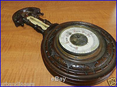 8165/ Antique Victorian Teardrop Barometer w/ Scale Thermometer
