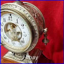 8 Day Ansonia Visible Escapement Metal Table Clock with Wonderful Porcelain Dial