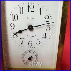 8 Day FRENCH Brass Carriage Clock-Porcelain dial Signed Lautier, Toulouse, BEST