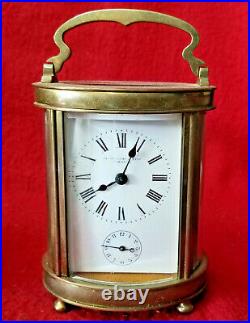 8 Day FRENCH OVAL Brass Carriage Clock With Alarm-1895, Porcelain Dial