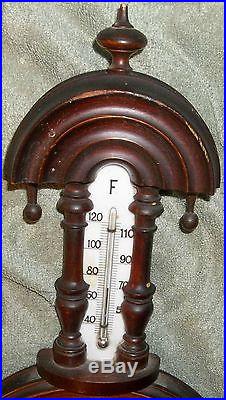 ANTIQUE 1800's or Decorative Ornate Wood Germany BAROMETER THERMOMETER Estate &