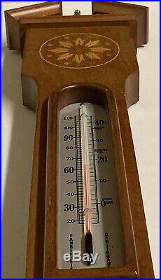 ANTIQUE 19th CENTURY ENGLISH MARQUETRY INLAID DIAL BANJO BAROMETER THERMOMETER