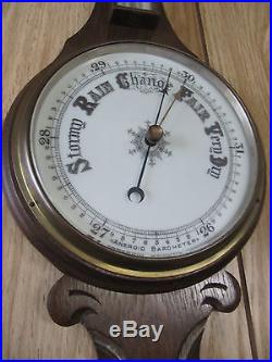 ANTIQUE ANEROID BAROMETER EARLY 1900'S 2 DIAL IN GERMAN ENGLISH OAK WOOD BT74