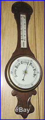 ANTIQUE ANEROID BAROMETER EARLY 1900'S 2 DIAL IN GERMAN ENGLISH OAK WOOD BT74