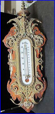 ANTIQUE BAROMETER-gERMAN, BRASS AND WOOD