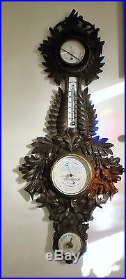 ANTIQUE BLACK FOREST HAND CARVED HYGROMETER