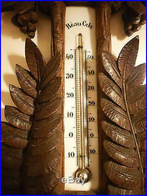 ANTIQUE BLACK FOREST HAND CARVED HYGROMETER