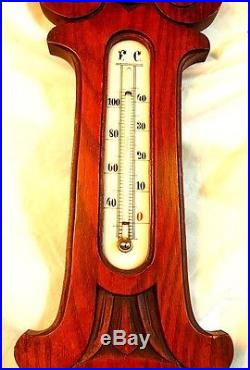 Antique Carved Oak Barometer Thermometer Victorian Nice