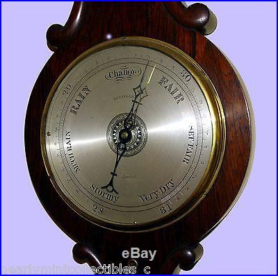 ANTIQUE CASELLA ENGLISH ROSEWOOD WHEEL BAROMETER THERMOMETER